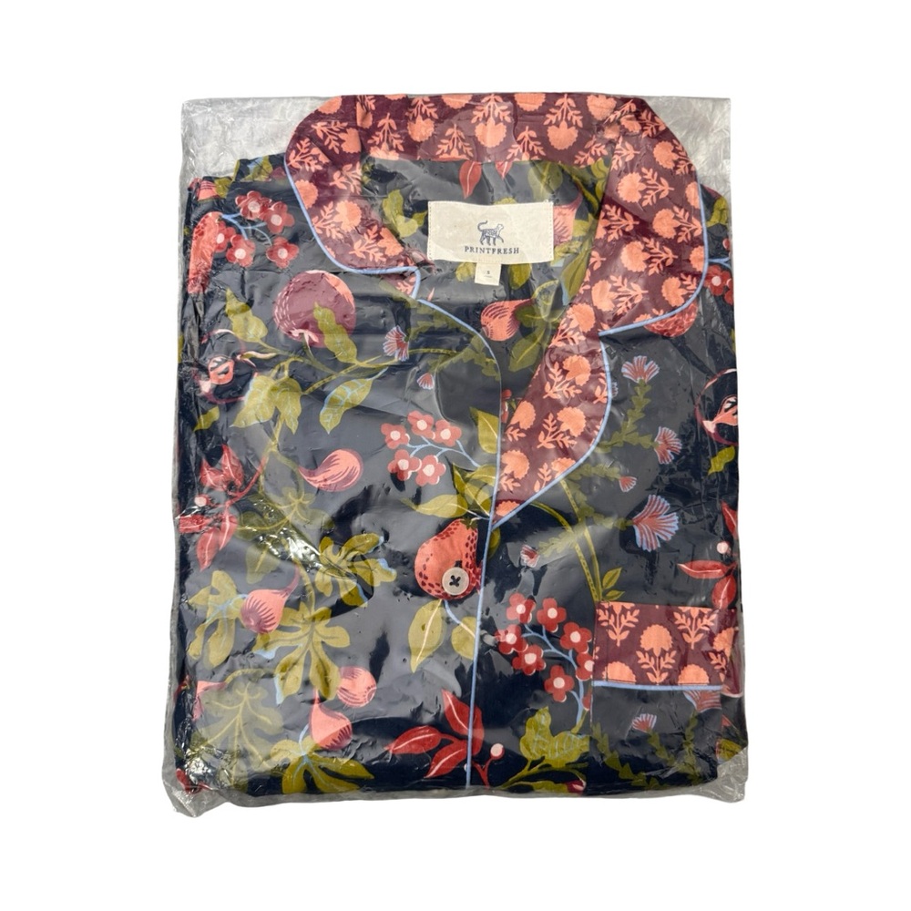 Printfresh Pomme & Poir Long Sleeve Pajama Top Size S Fruit & Floral TOP ONLY - Picture 2 of 5